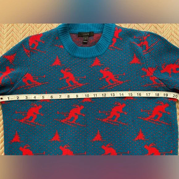 J. Crew Skier Crewneck Sweater Turquoise/Red Size Small - Picture 7 of 9
